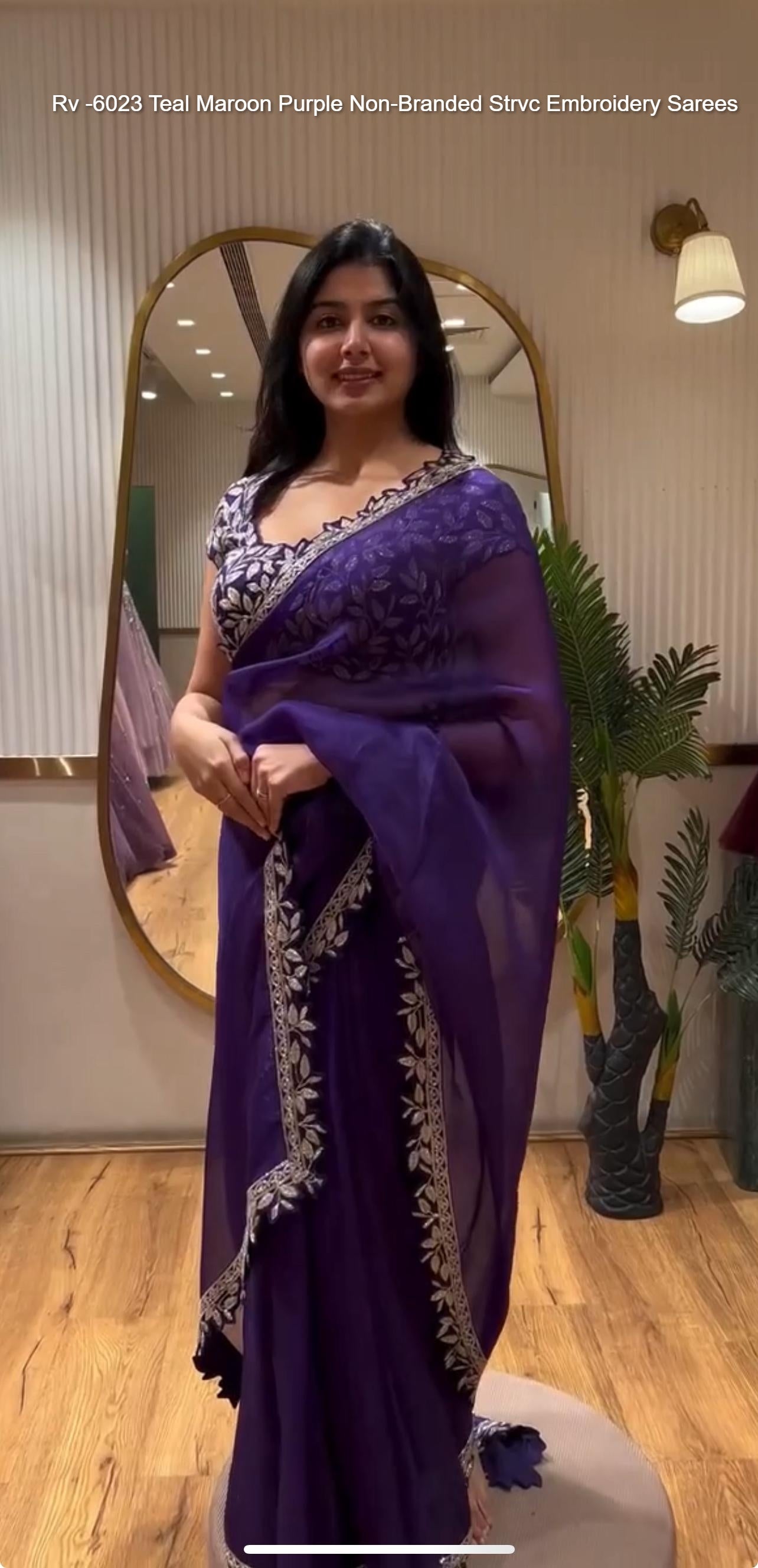 Rv -6023 Teal Maroon Purple Non-Branded Strvc Embroidery Sarees