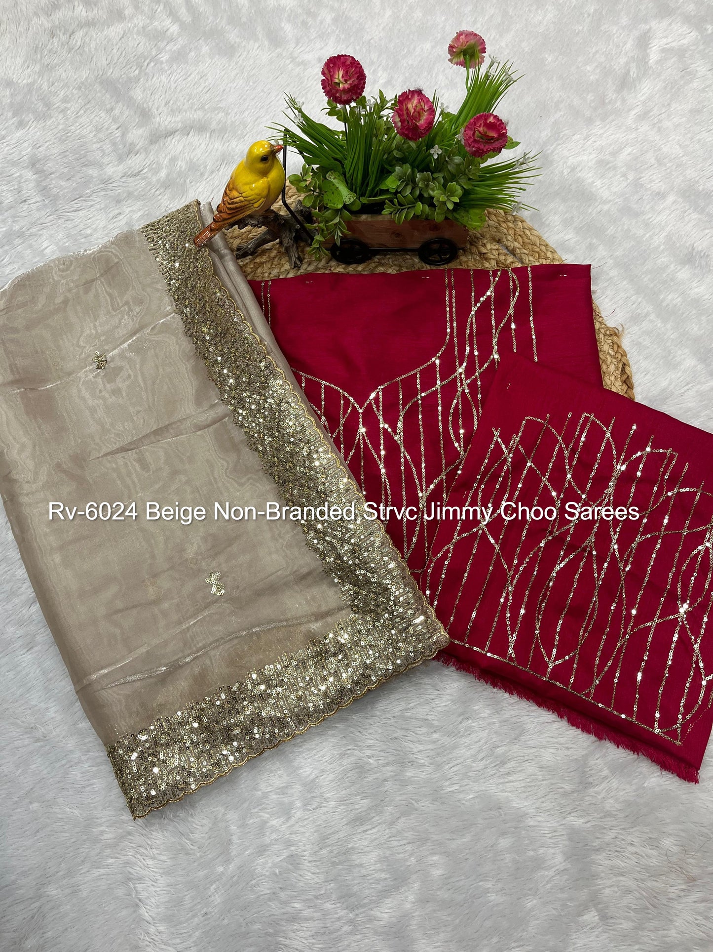 Rv-6024 Beige Non-Branded Strvc Jimmy Choo Sarees