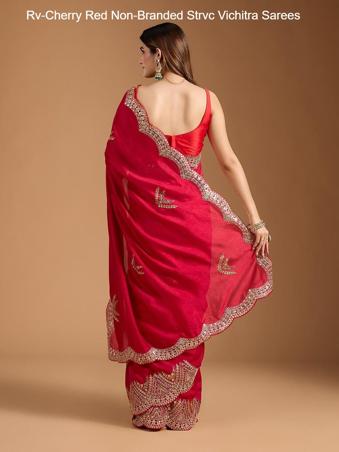 Rv-Cherry Red Non-Branded Strvc Vichitra Sarees