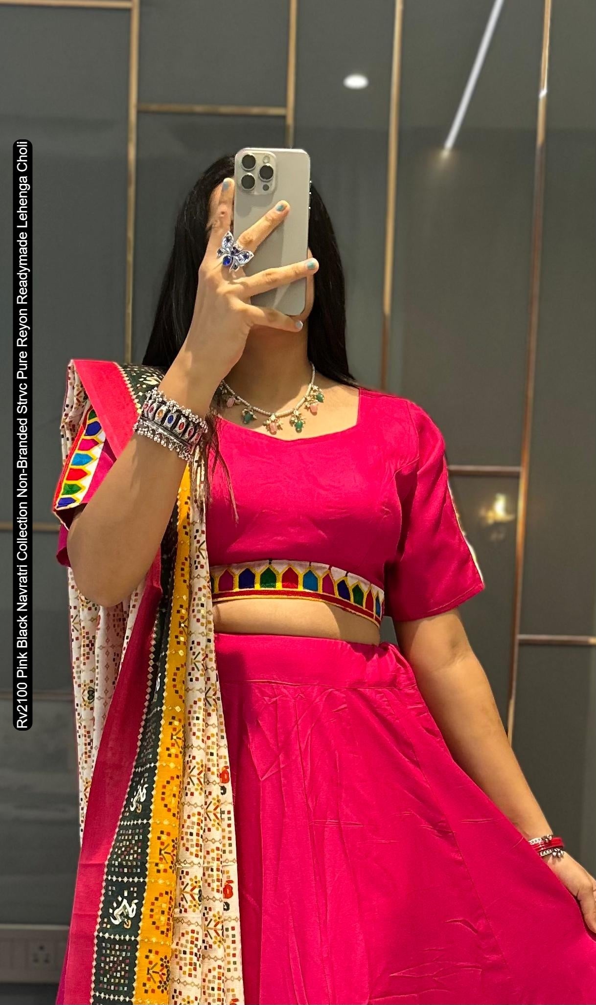 Rv2100 Pink Black Navratri Collection Non-Branded Strvc Pure Reyon Readymade Lehenga Choli