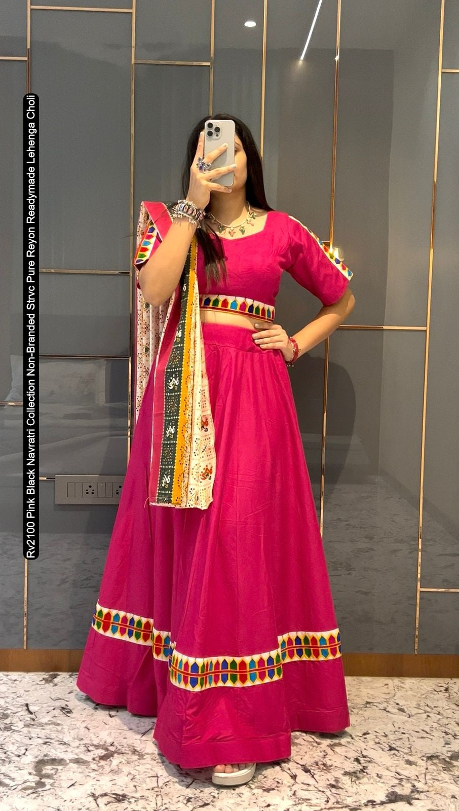 Rv2100 Pink Black Navratri Collection Non-Branded Strvc Pure Reyon Readymade Lehenga Choli