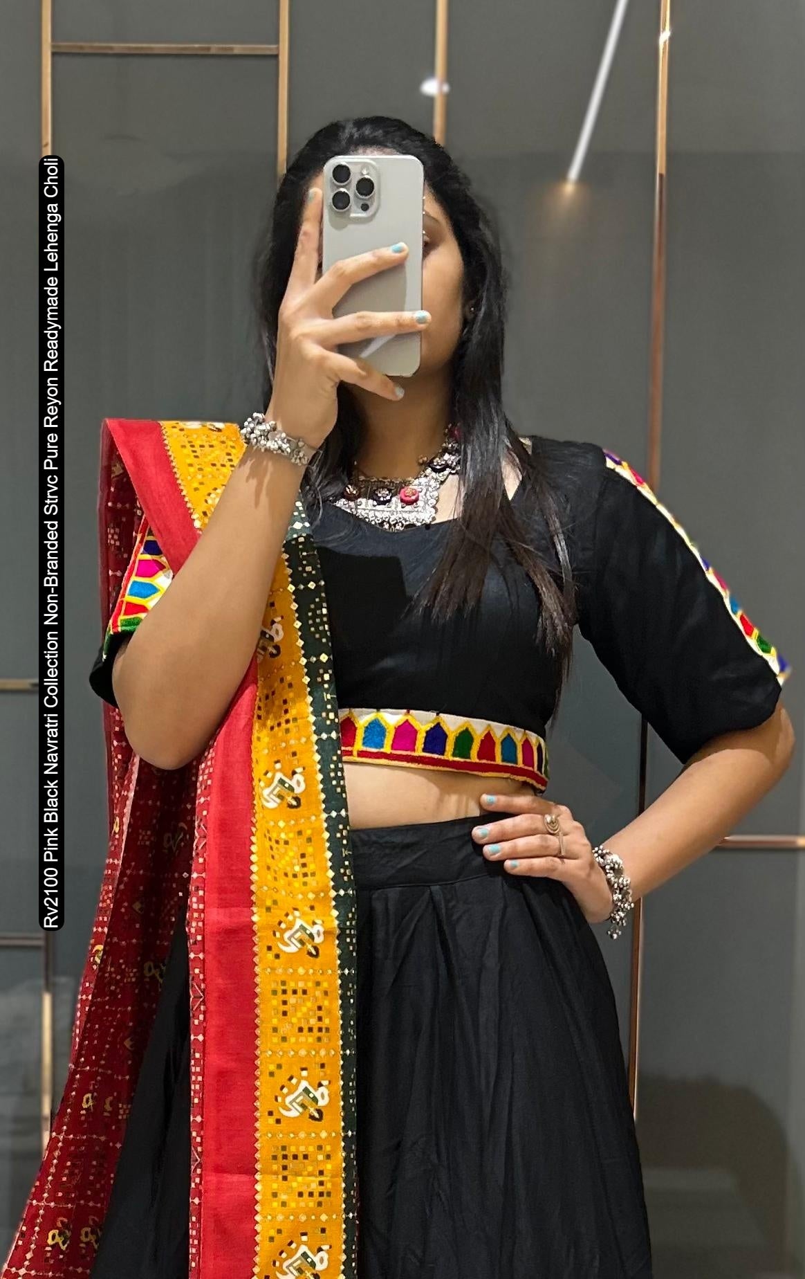 Rv2100 Pink Black Navratri Collection Non-Branded Strvc Pure Reyon Readymade Lehenga Choli