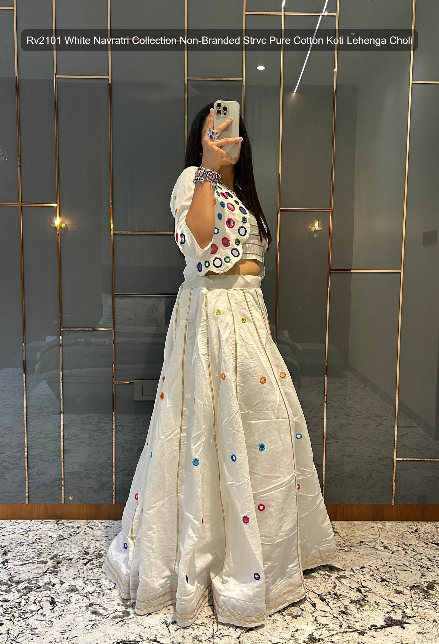 Rv2101 White Navratri Collection Non-Branded Strvc Pure Cotton Koti Lehenga Choli