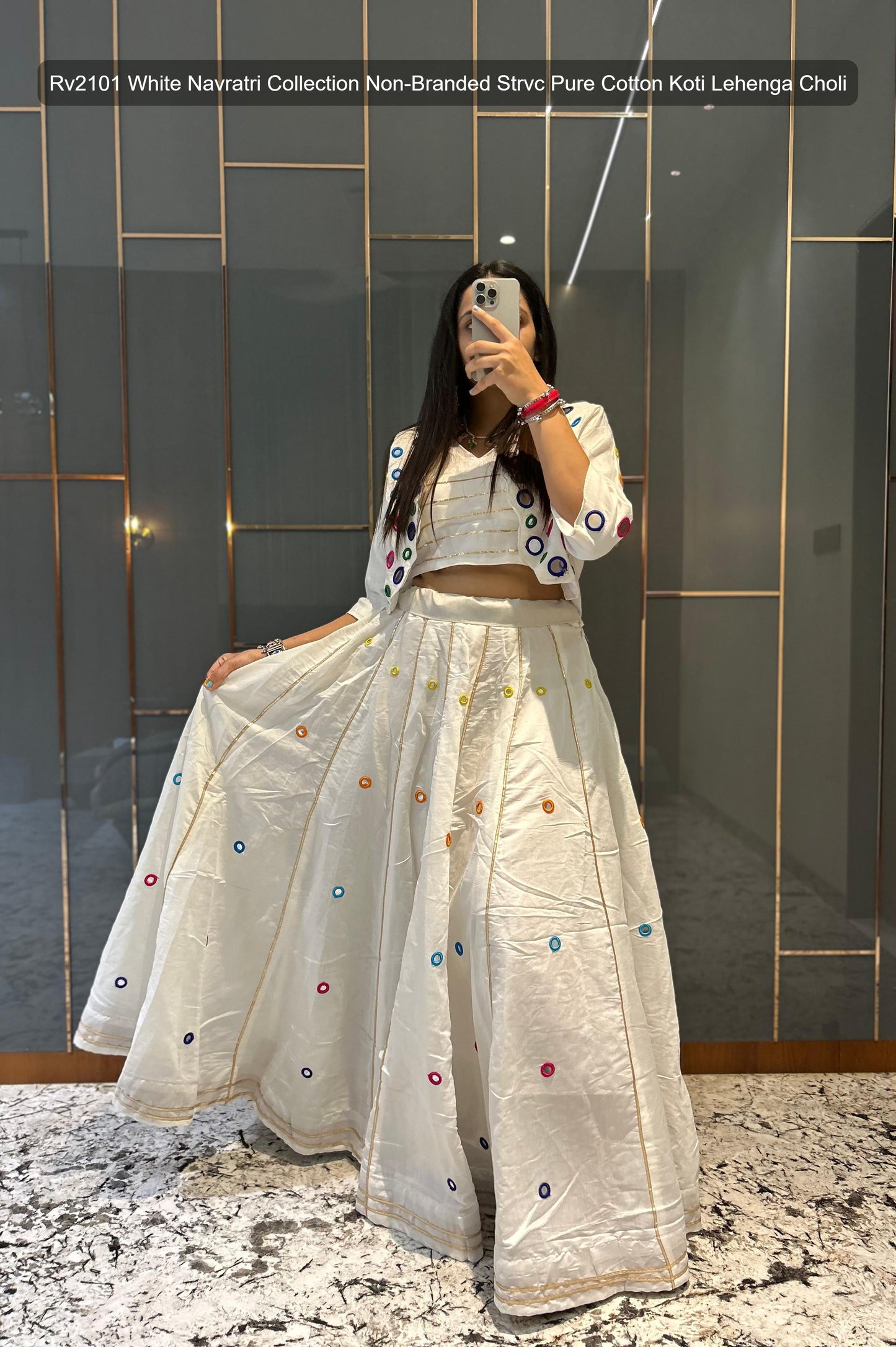 Rv2101 White Navratri Collection Non-Branded Strvc Pure Cotton Koti Lehenga Choli