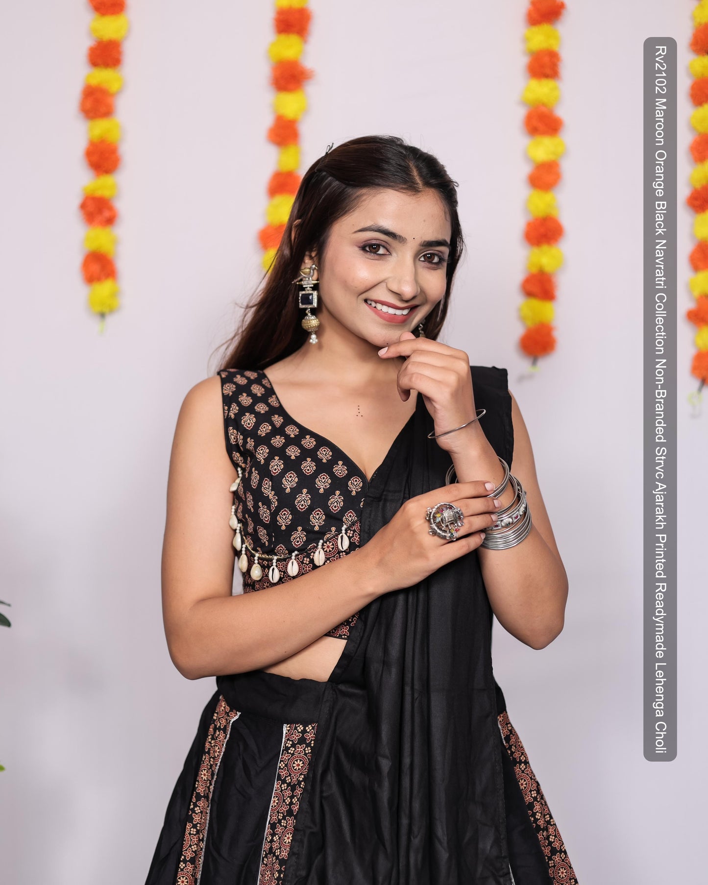 Rv2102 Maroon Orange Black Navratri Collection Non-Branded Strvc Ajarakh Printed Readymade Lehenga Choli