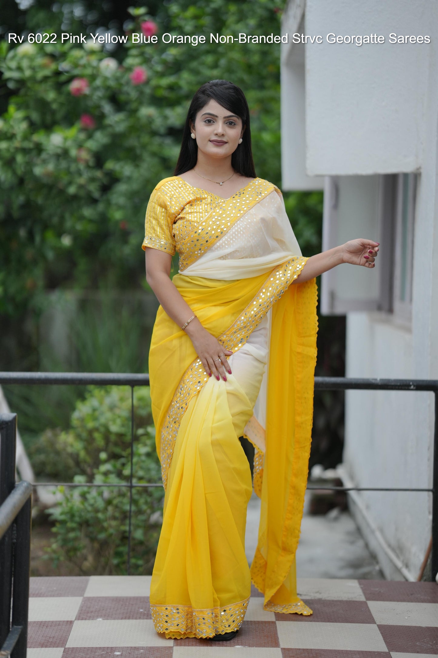 Rv 6022 Pink Yellow Blue Orange Non-Branded Strvc Georgatte Sarees