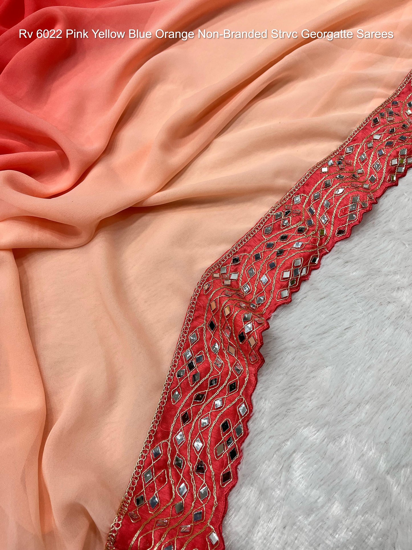 Rv 6022 Pink Yellow Blue Orange Non-Branded Strvc Georgatte Sarees