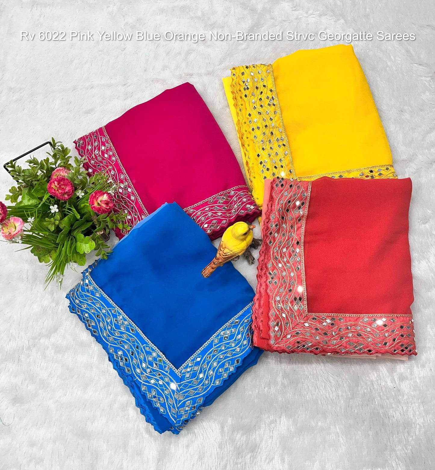 Rv 6022 Pink Yellow Blue Orange Non-Branded Strvc Georgatte Sarees
