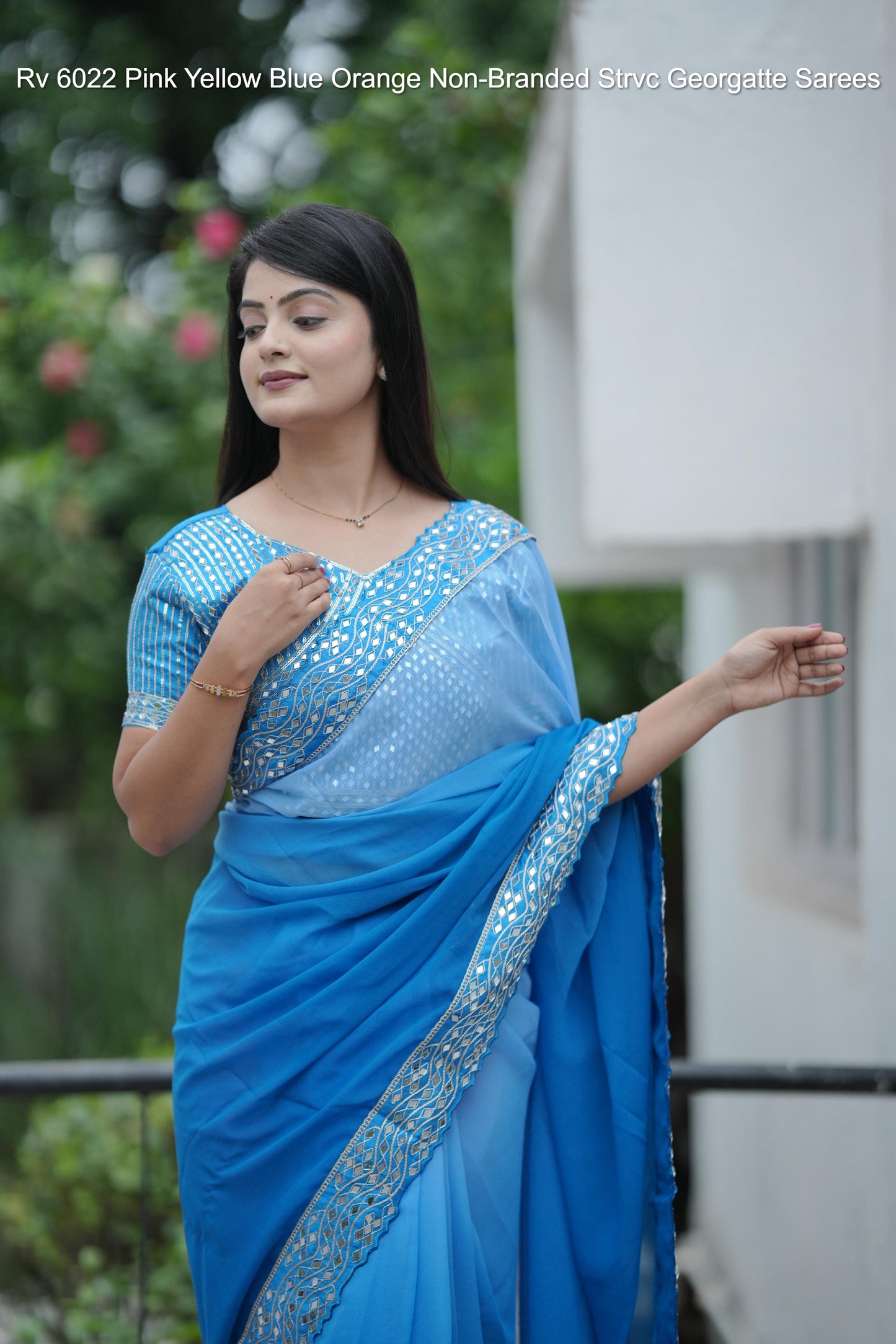 Rv 6022 Pink Yellow Blue Orange Non-Branded Strvc Georgatte Sarees