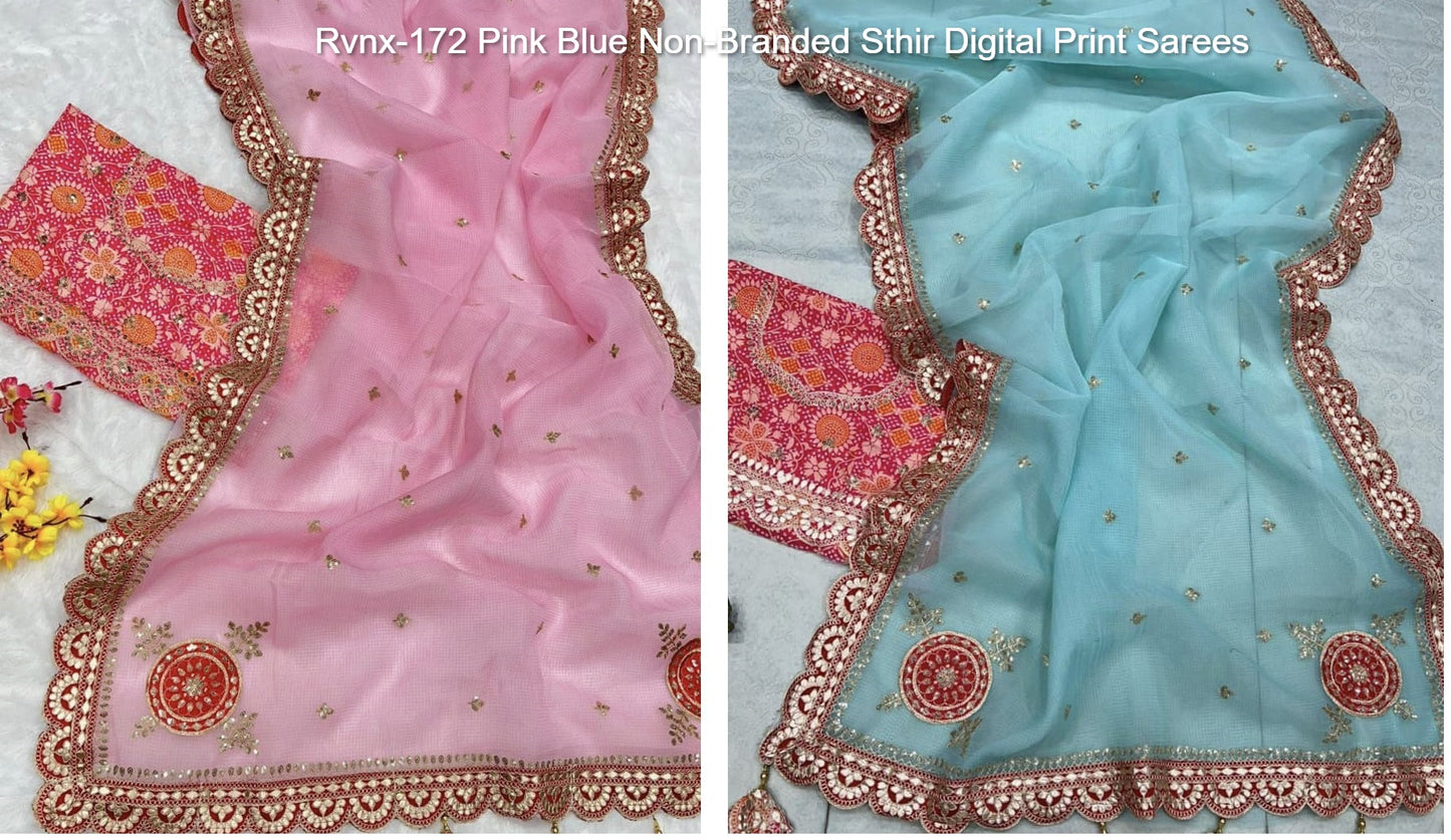 Rvnx-172 Pink Blue Non-Branded Sthir Digital Print Sarees