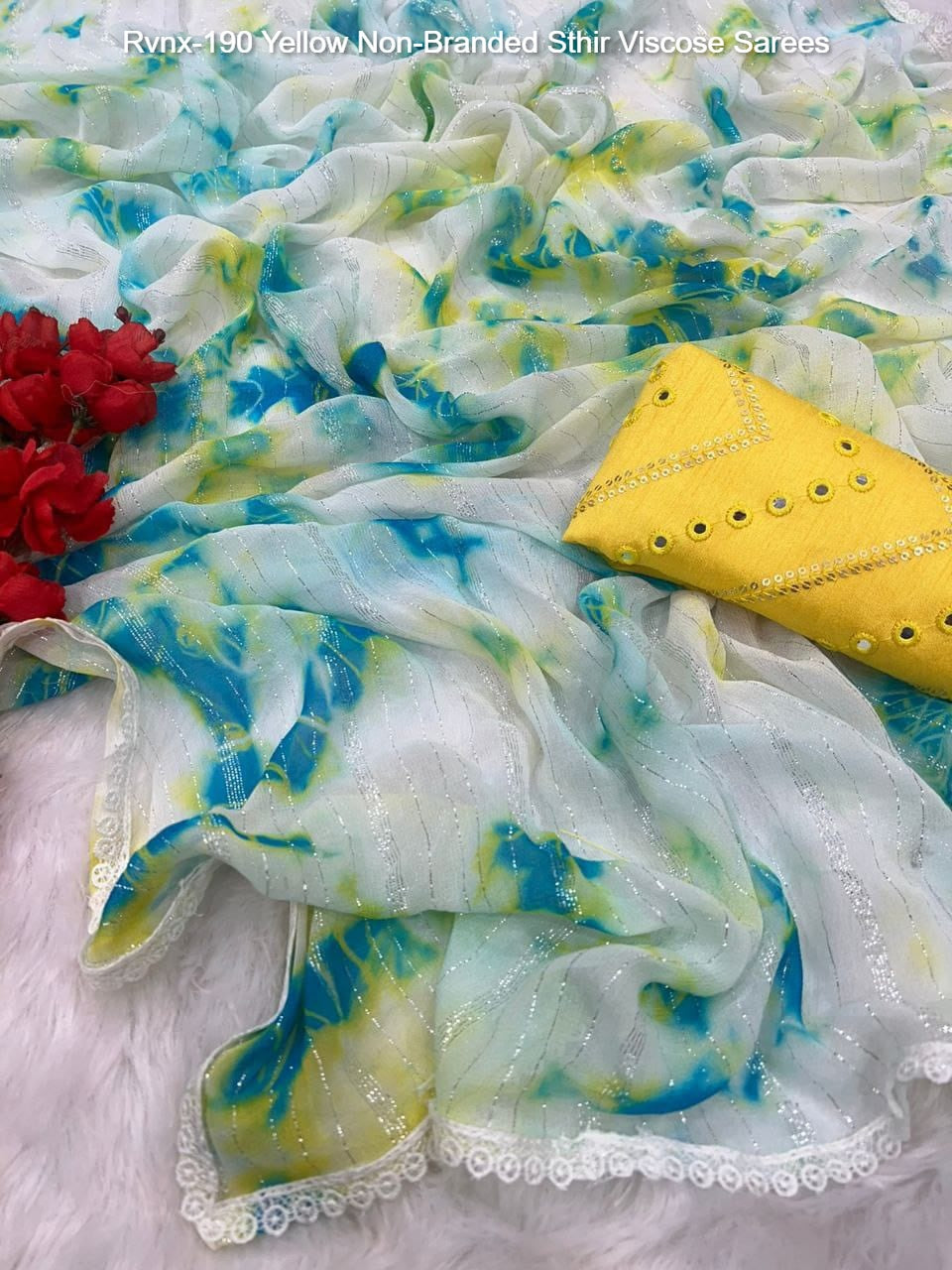 Rvnx-190 Yellow Non-Branded Sthir Viscose Sarees