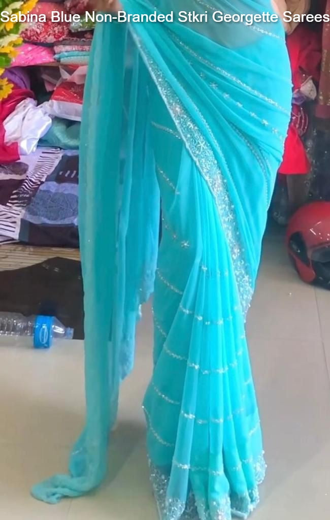 Sabina Blue Non-Branded Stkri Georgette Sarees
