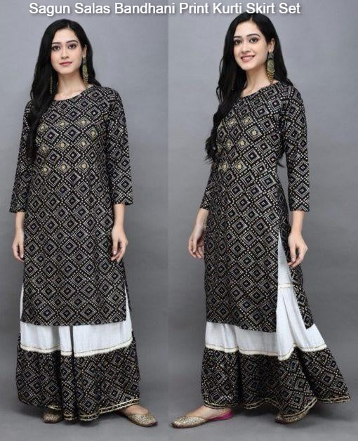 Sagun Salas Bandhani Print Kurti Skirt Set
