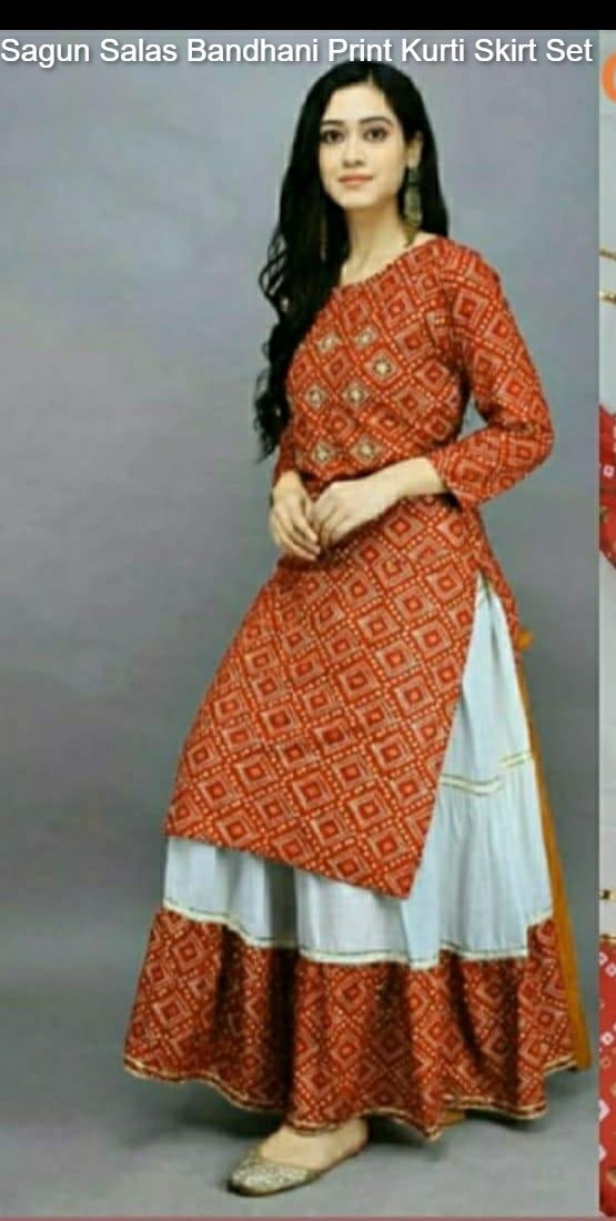 Sagun Salas Bandhani Print Kurti Skirt Set