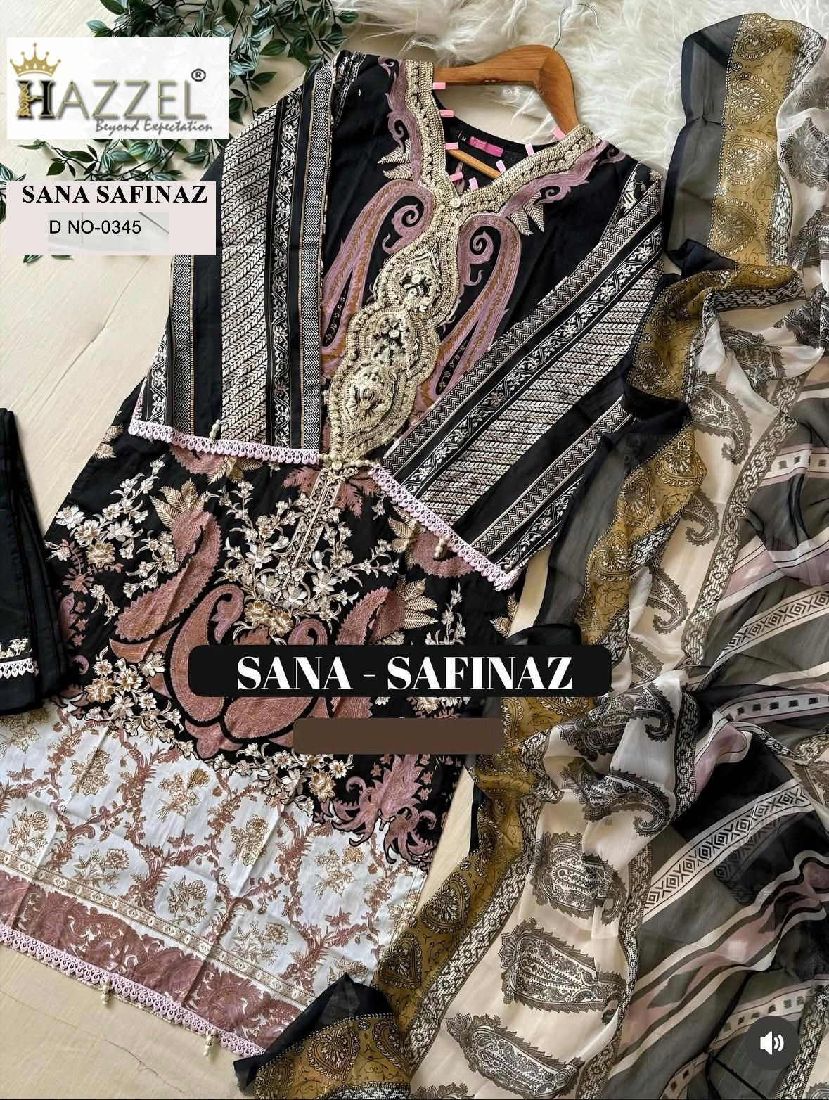 Sana Safinaz 0345 Hazzel Printed Pakistani Patch Suits