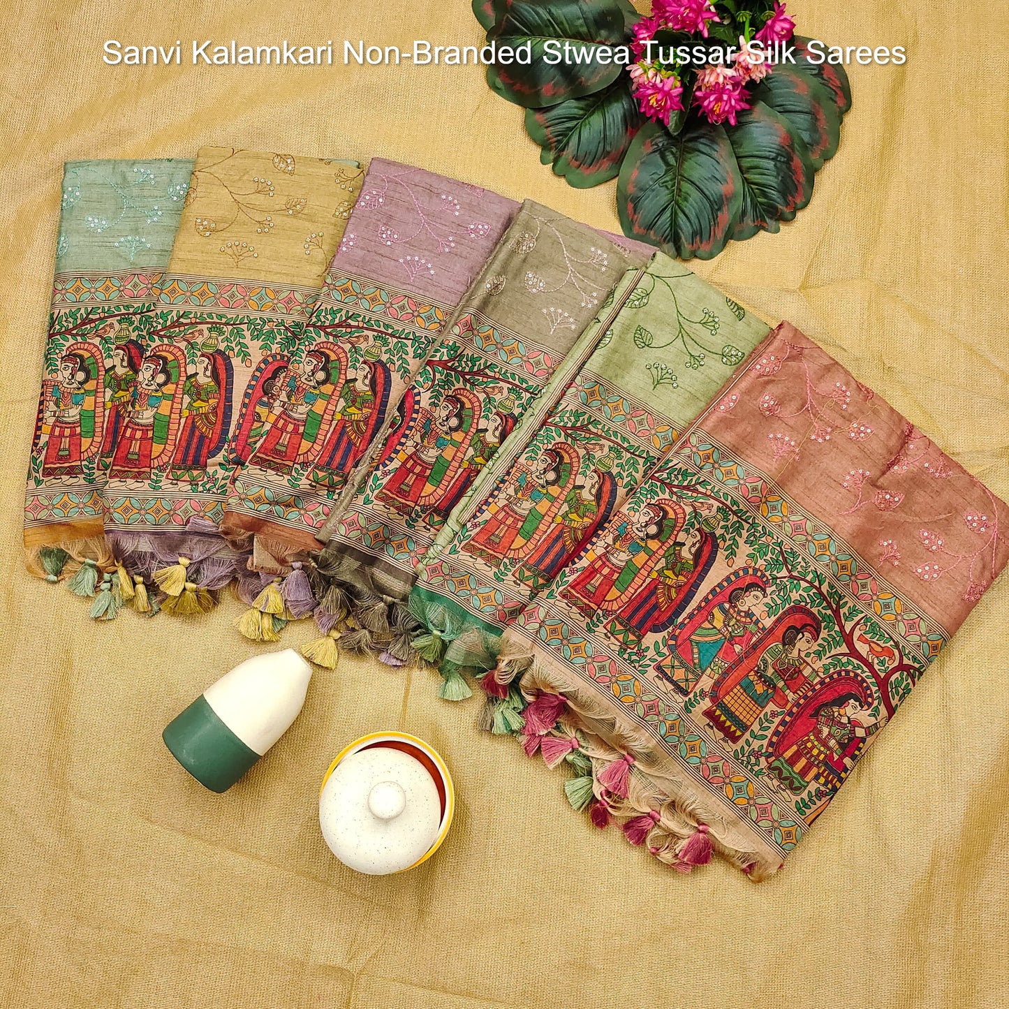 Sanvi Kalamkari Non-Branded Stwea Tussar Silk Sarees