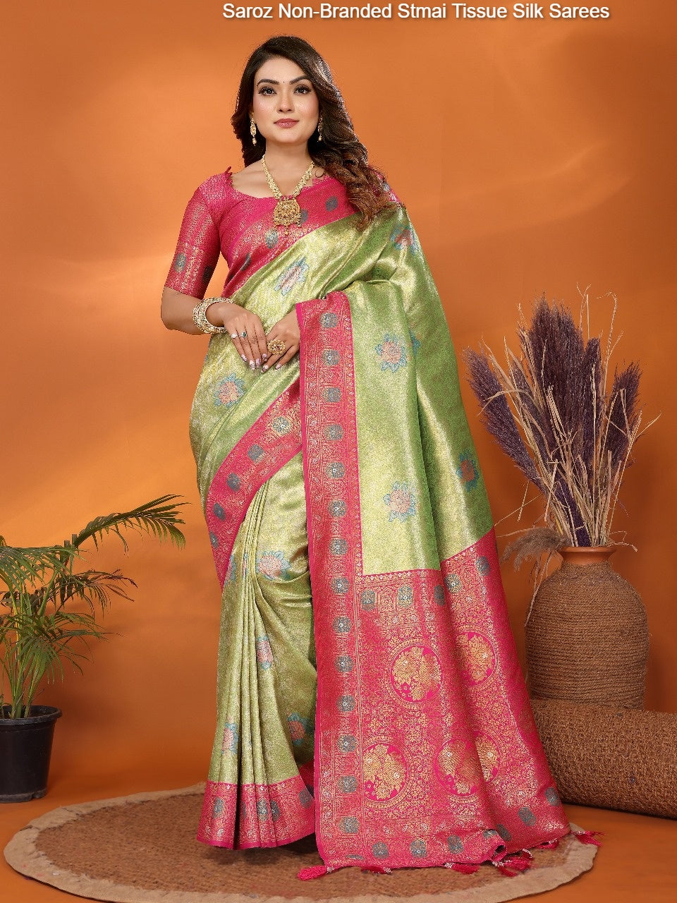 Saroz Non-Branded Stmai Tissue Silk Sarees
