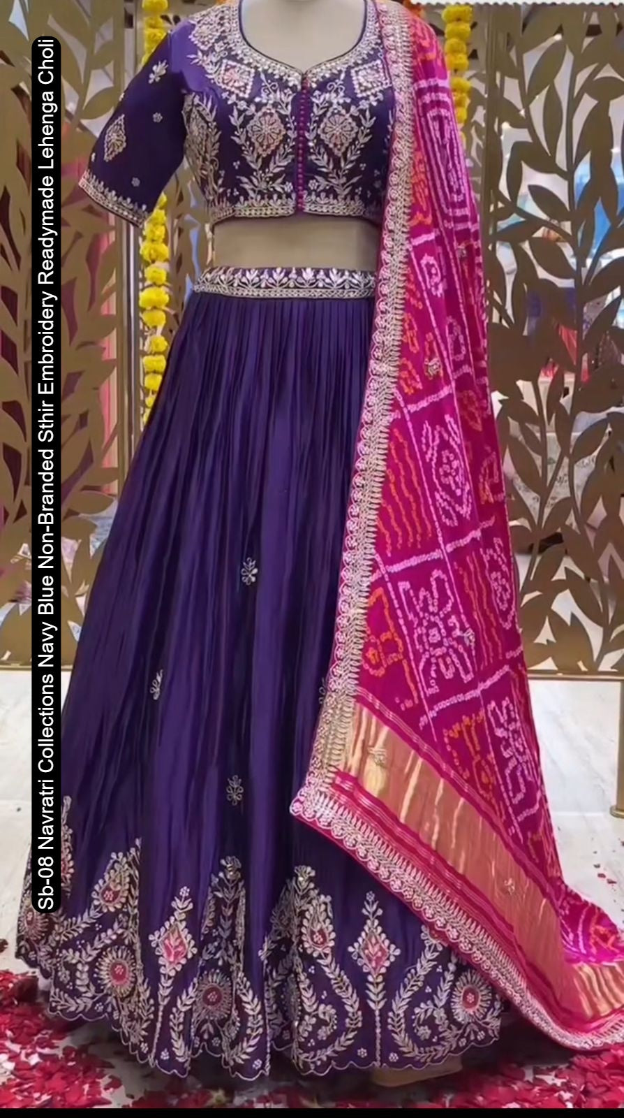 Sb-08 Navratri Collections Navy Blue Non-Branded Sthir Embroidery Readymade Lehenga Choli