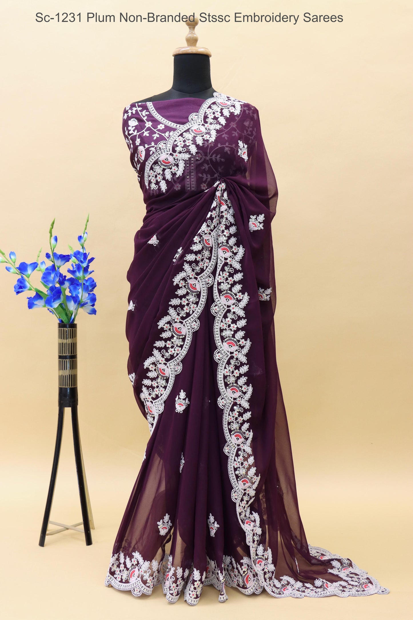 Sc-1231 Plum Non-Branded Stssc Embroidery Sarees
