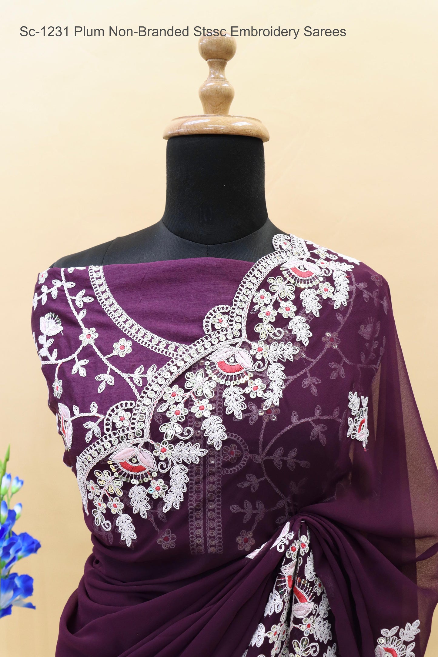 Sc-1231 Plum Non-Branded Stssc Embroidery Sarees