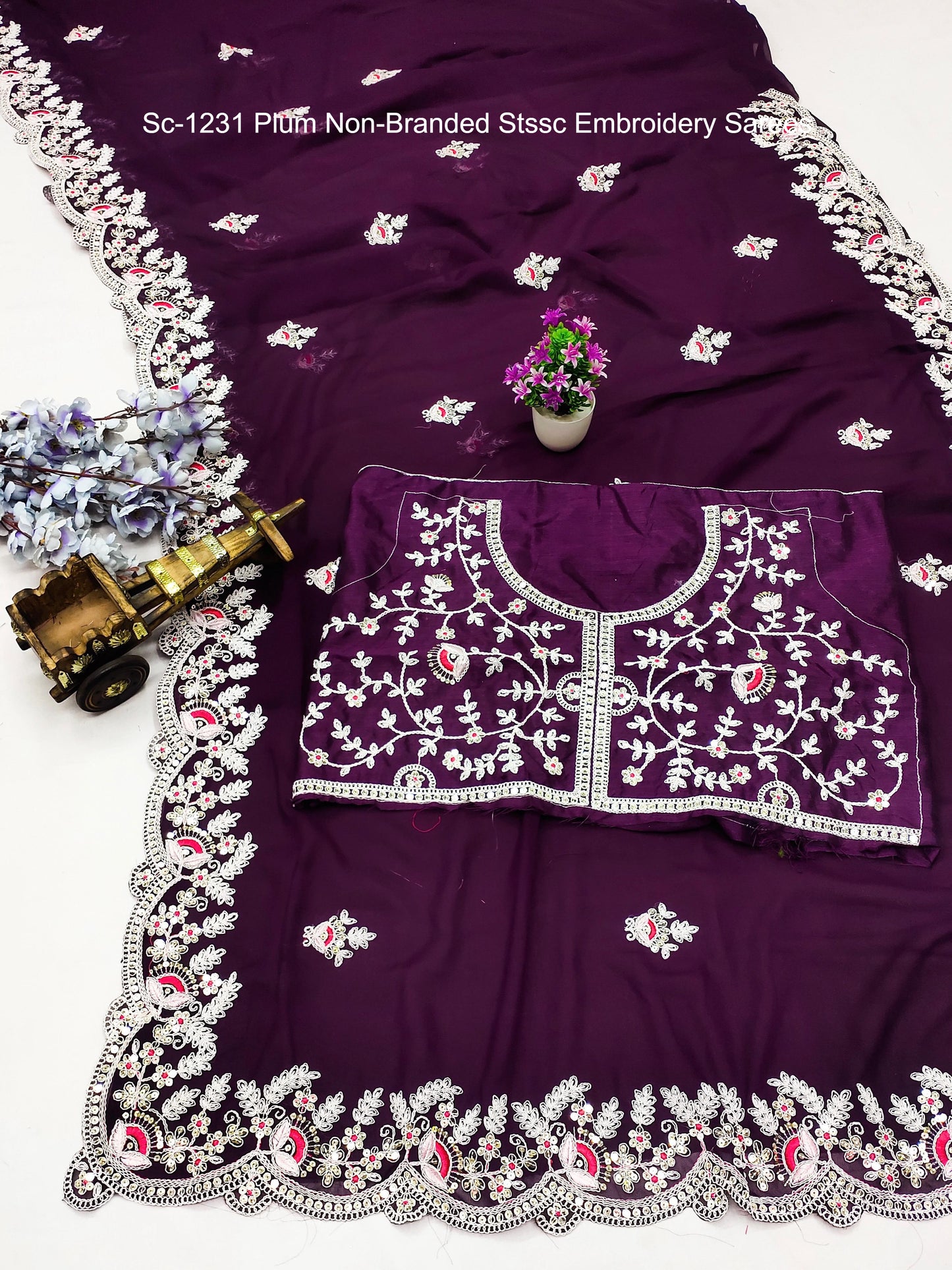 Sc-1231 Plum Non-Branded Stssc Embroidery Sarees
