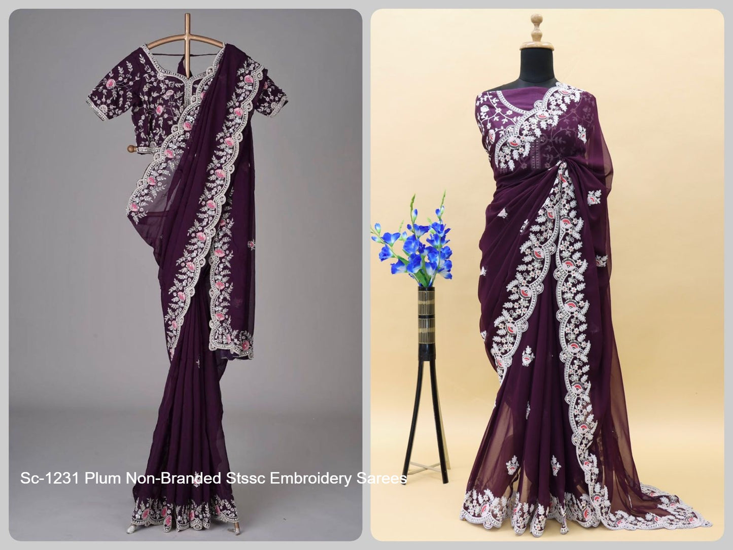 Sc-1231 Plum Non-Branded Stssc Embroidery Sarees