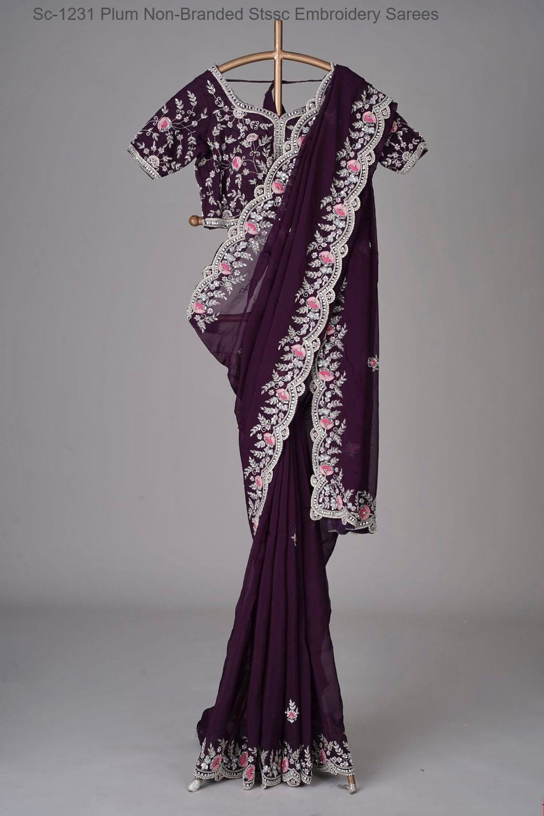 Sc-1231 Plum Non-Branded Stssc Embroidery Sarees