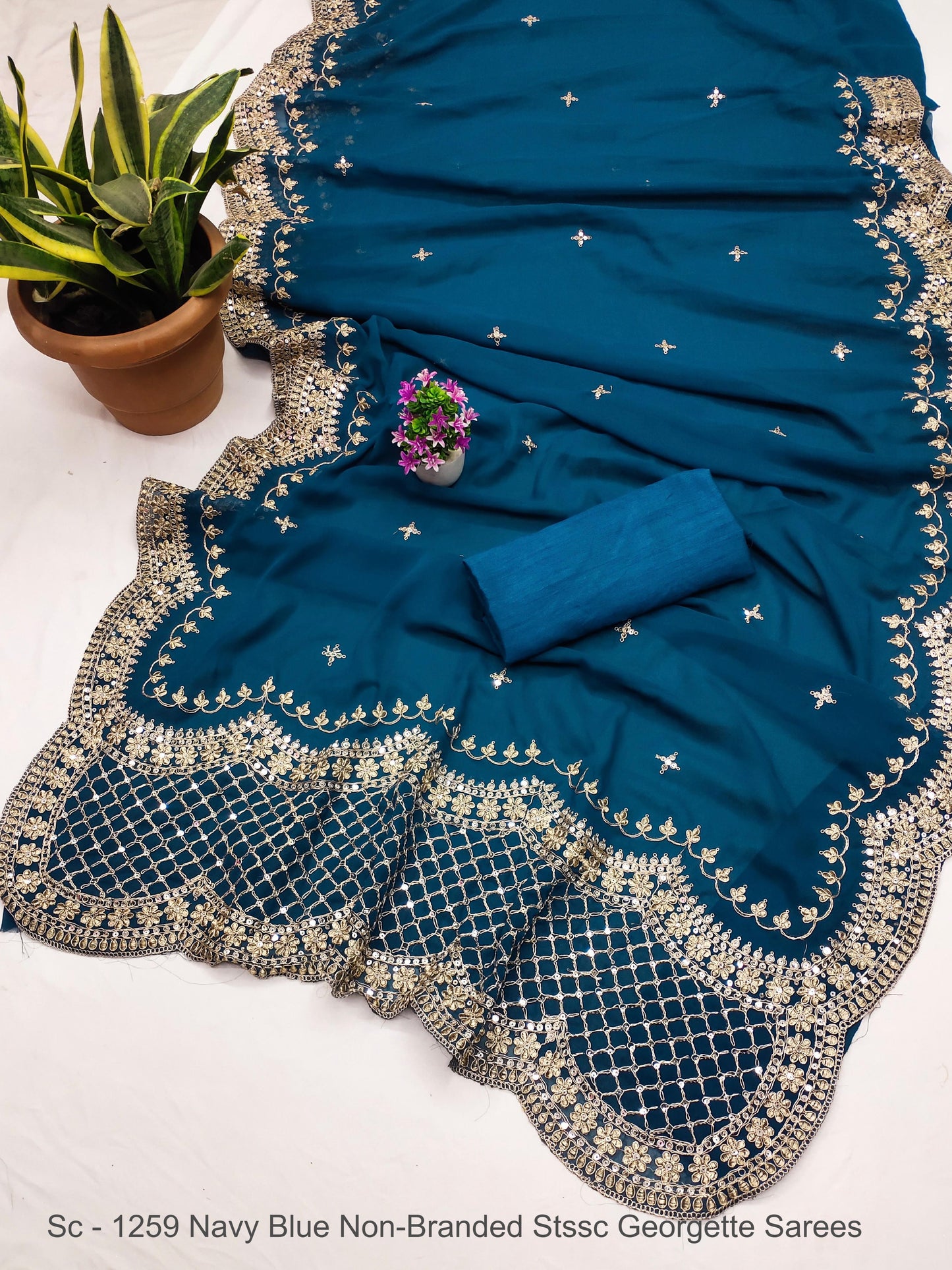 Sc - 1259 Navy Blue Non-Branded Stssc Georgette Sarees