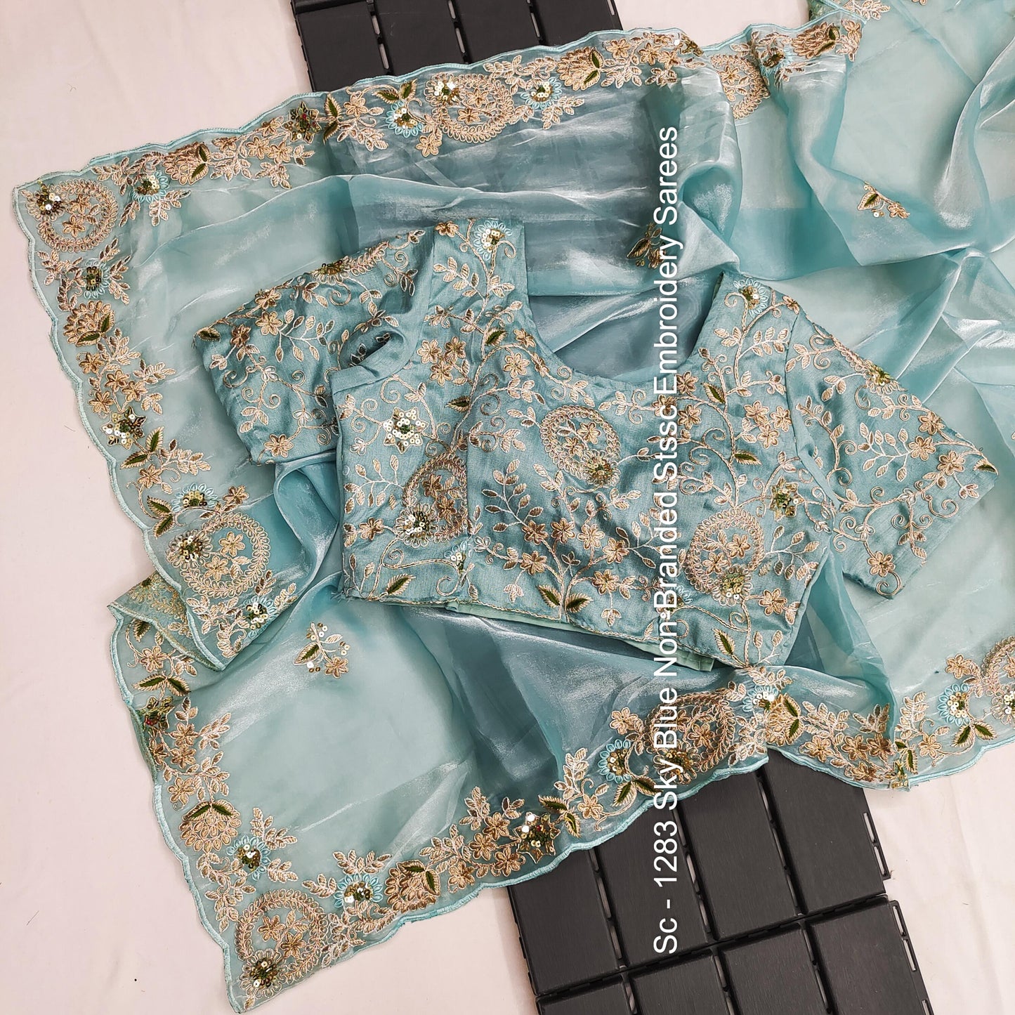 Sc - 1283 Sky Blue Non-Branded Stssc Embroidery Sarees