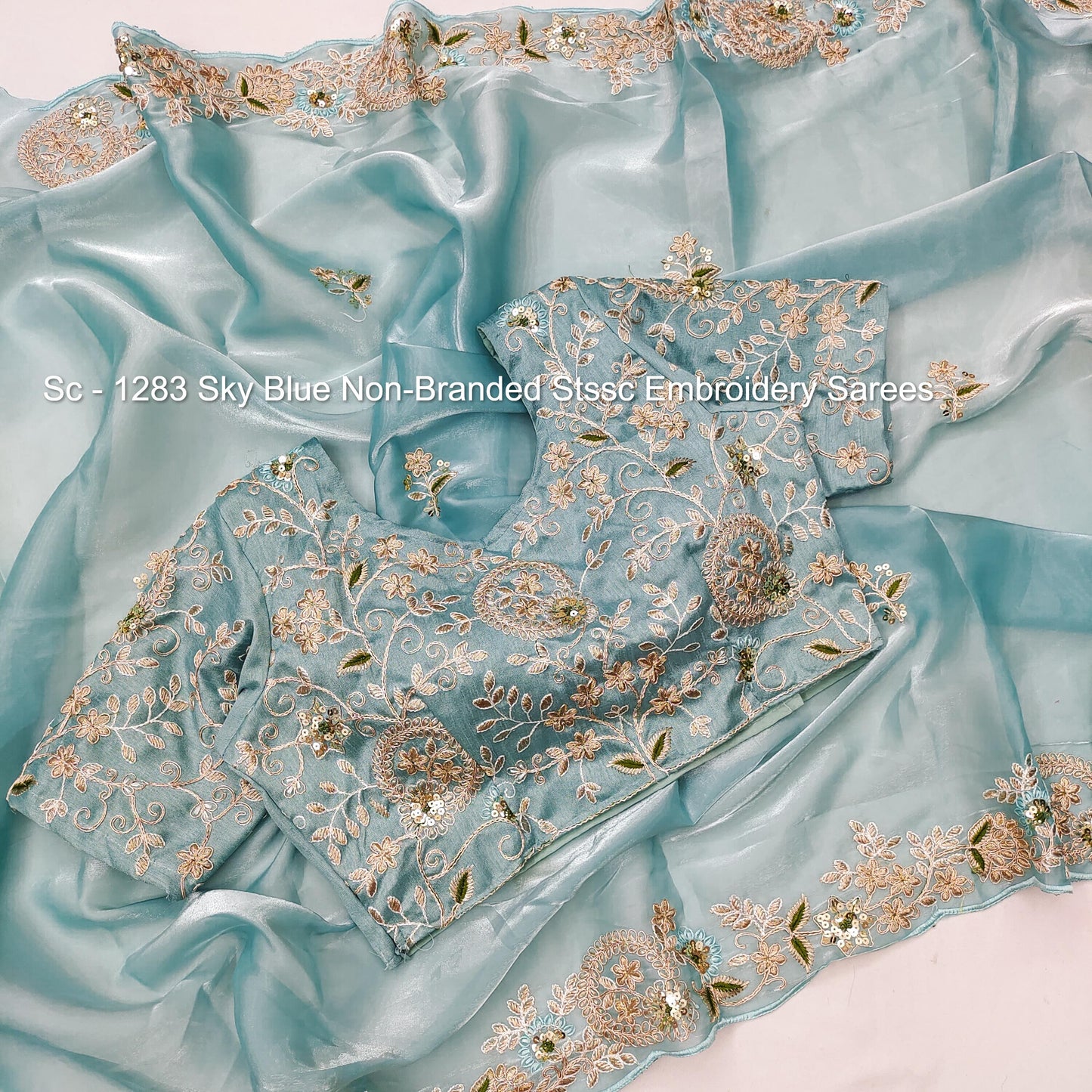 Sc - 1283 Sky Blue Non-Branded Stssc Embroidery Sarees