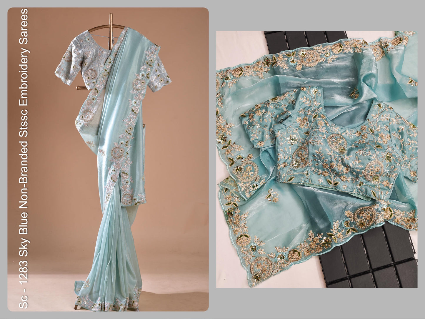 Sc - 1283 Sky Blue Non-Branded Stssc Embroidery Sarees