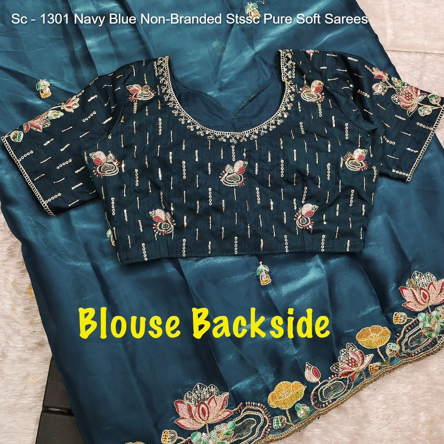 Sc - 1301 Navy Blue Non-Branded Stssc Pure Soft Sarees