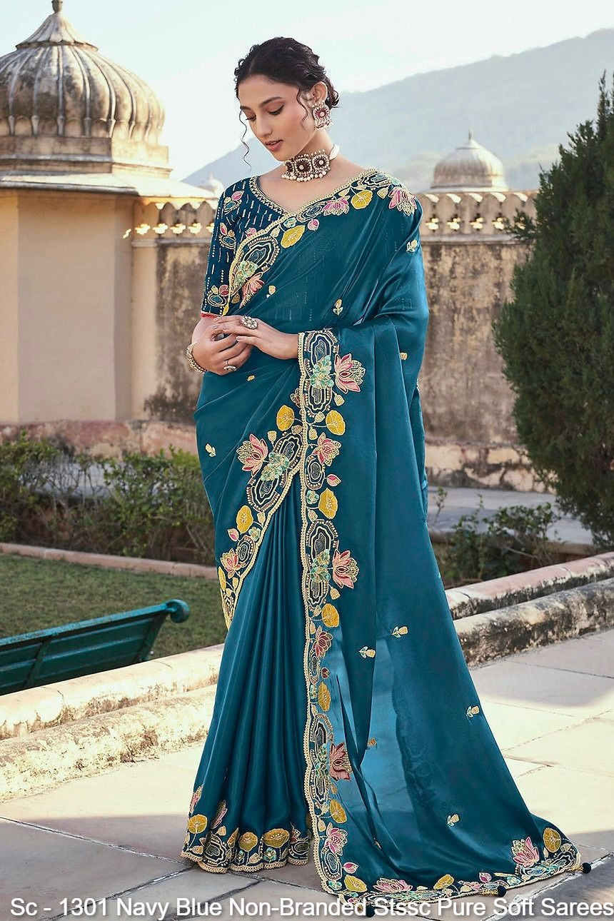 Sc - 1301 Navy Blue Non-Branded Stssc Pure Soft Sarees
