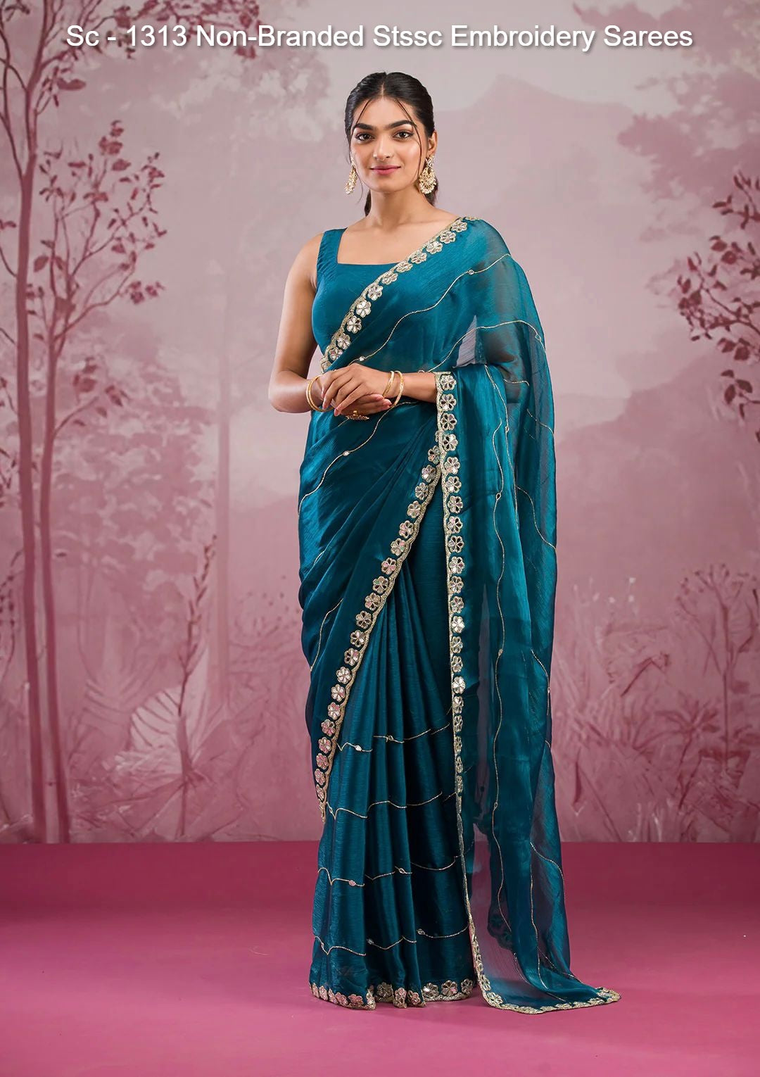Sc - 1313 Non-Branded Stssc Embroidery Sarees