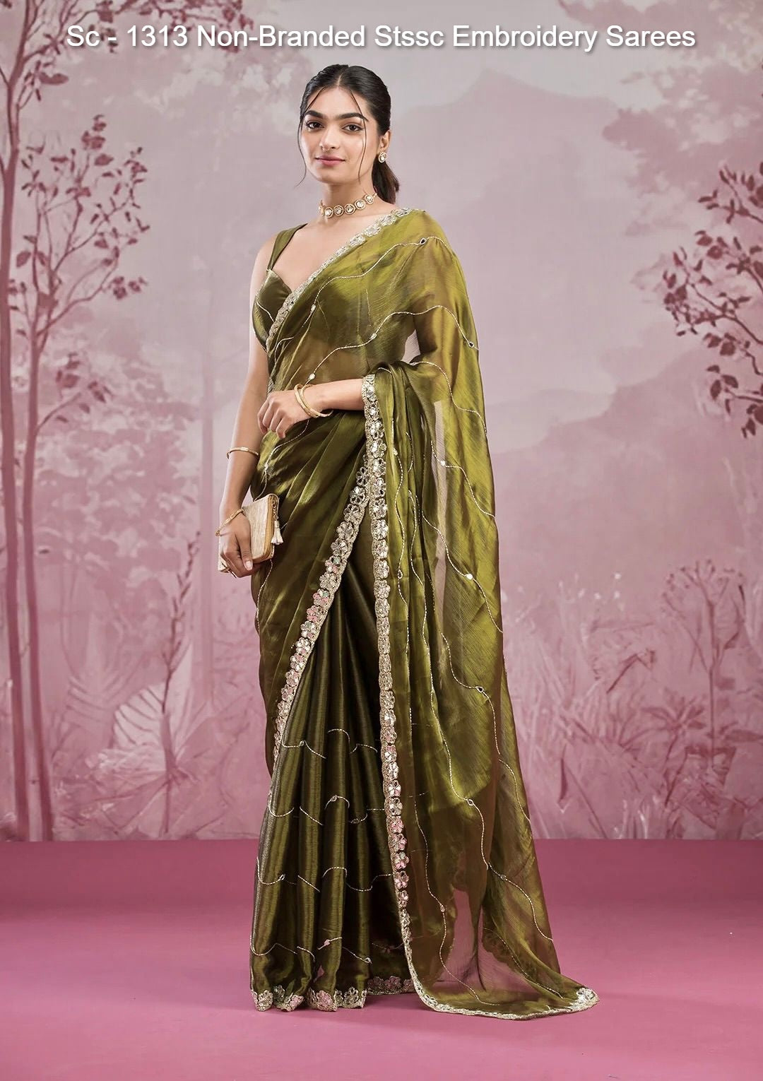 Sc - 1313 Non-Branded Stssc Embroidery Sarees