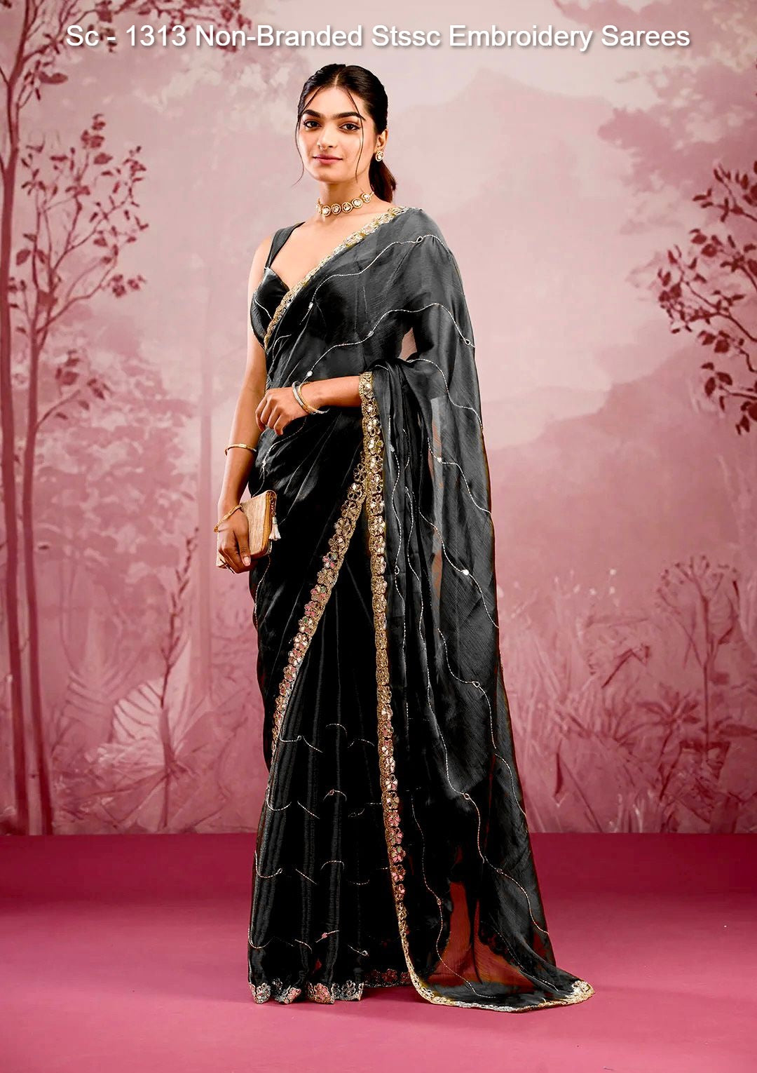 Sc - 1313 Non-Branded Stssc Embroidery Sarees