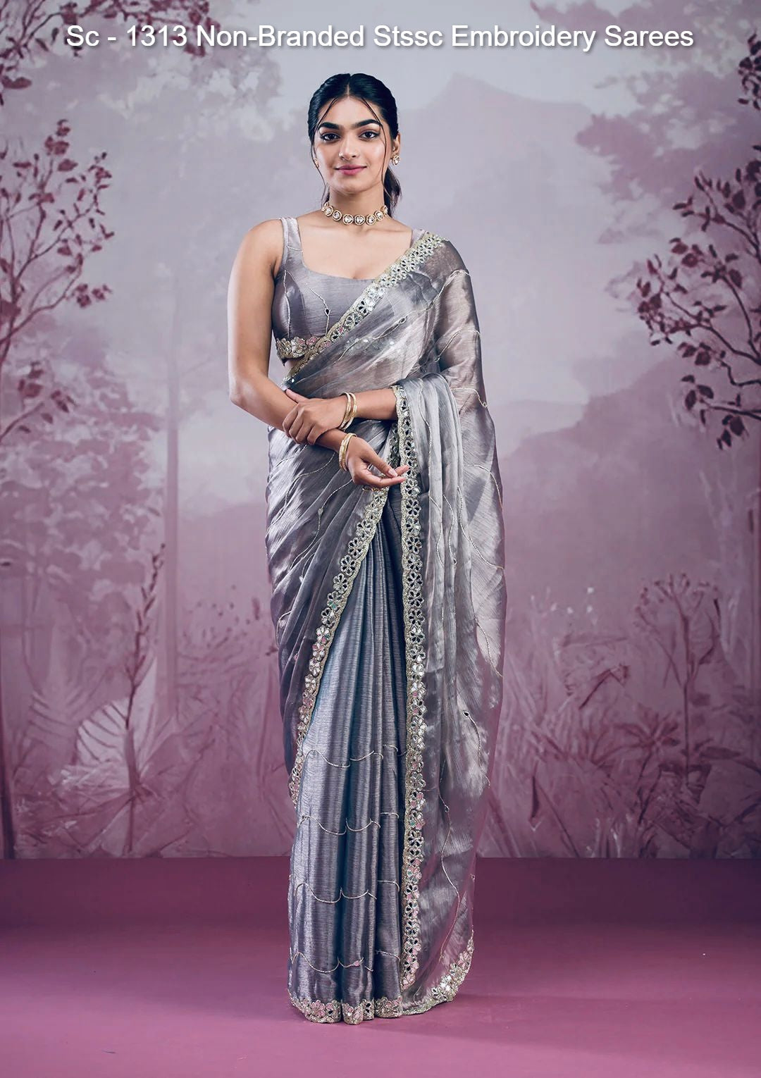 Sc - 1313 Non-Branded Stssc Embroidery Sarees