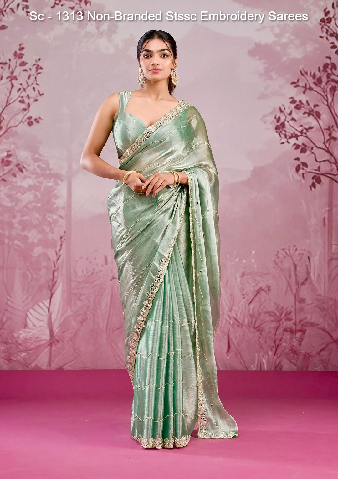 Sc - 1313 Non-Branded Stssc Embroidery Sarees