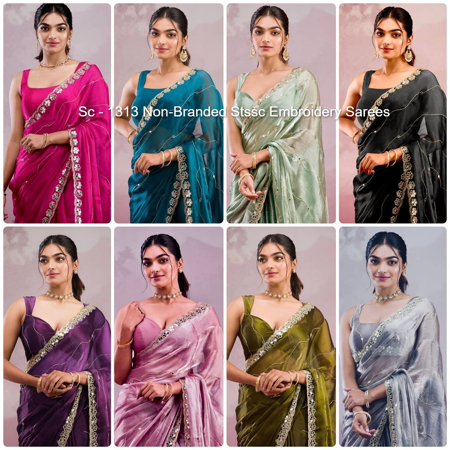 Sc - 1313 Non-Branded Stssc Embroidery Sarees