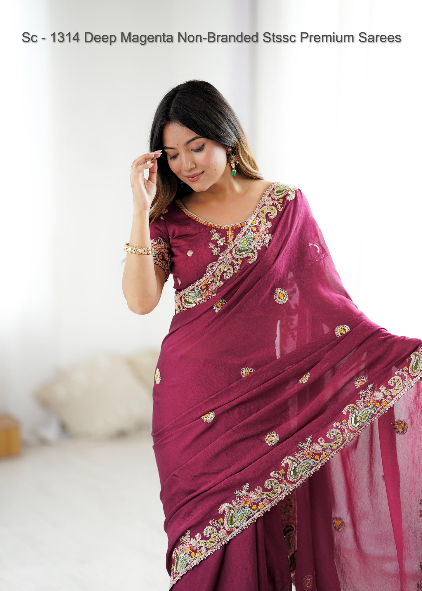 Sc - 1314 Deep Magenta Non-Branded Stssc Premium Sarees