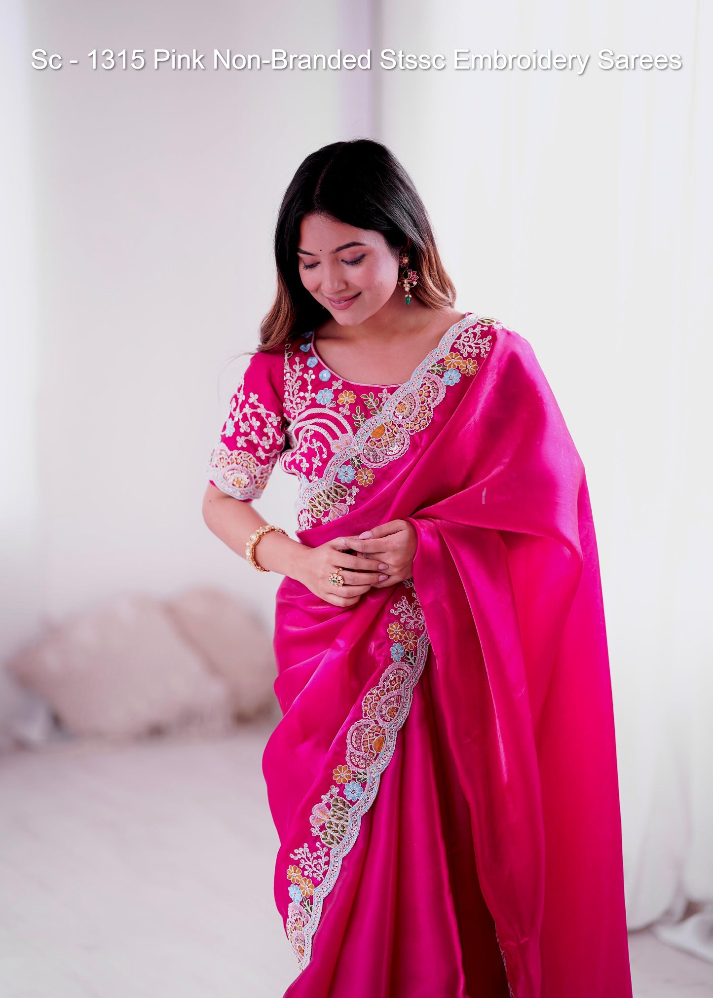Sc - 1315 Pink Non-Branded Stssc Embroidery Sarees