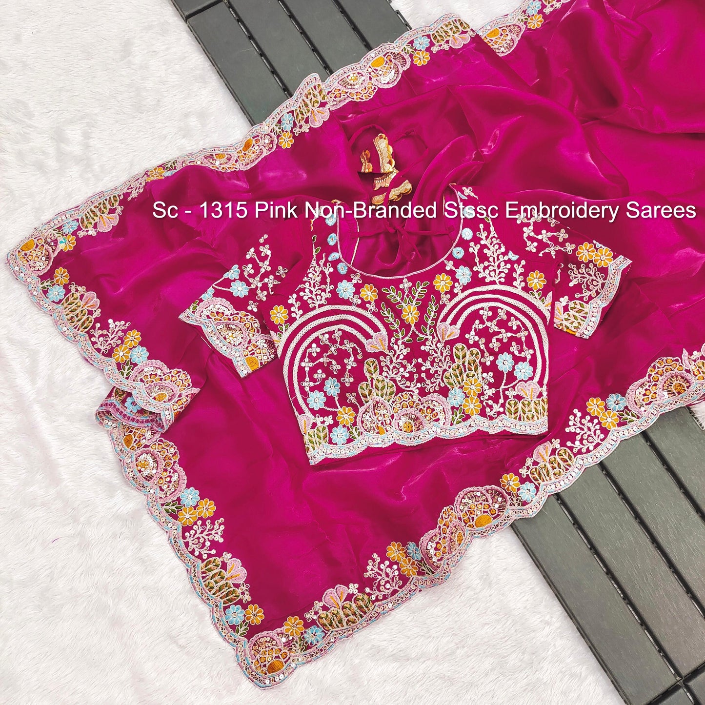 Sc - 1315 Pink Non-Branded Stssc Embroidery Sarees