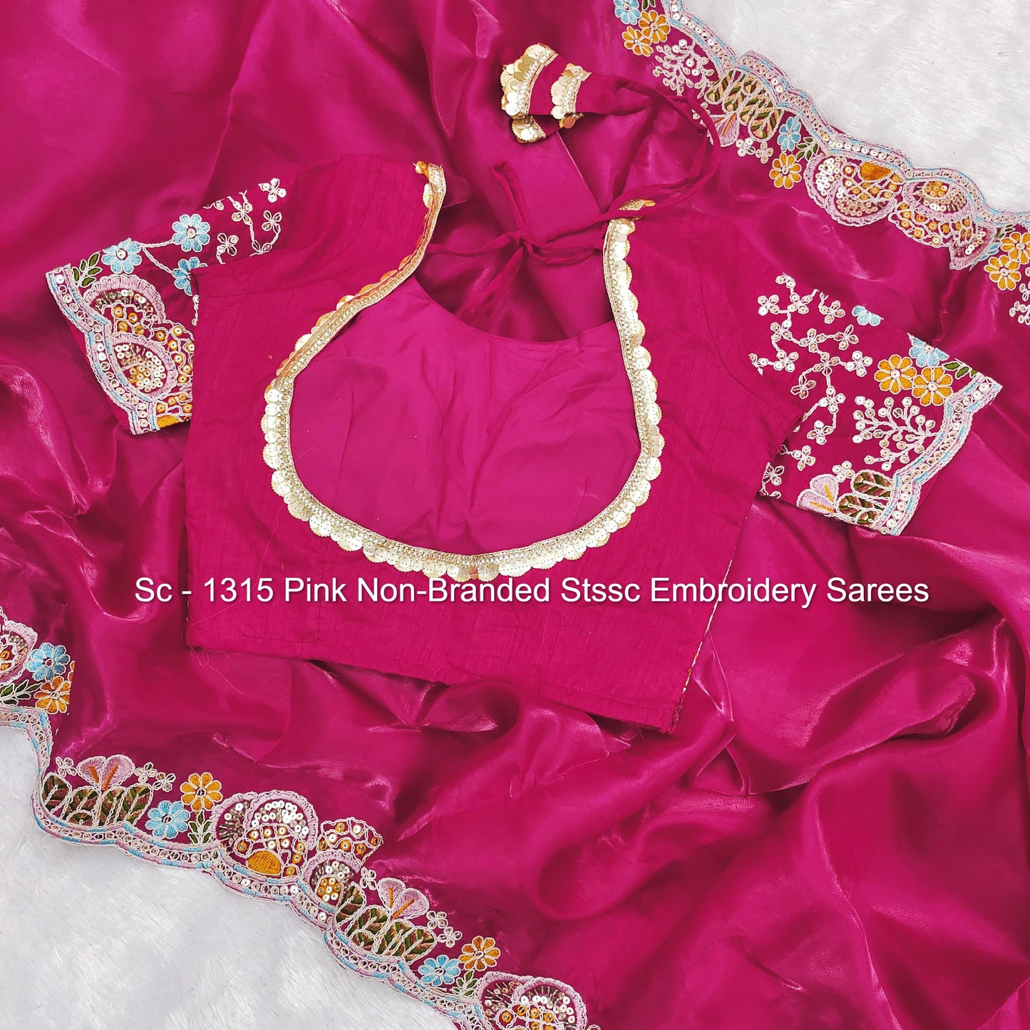 Sc - 1315 Pink Non-Branded Stssc Embroidery Sarees