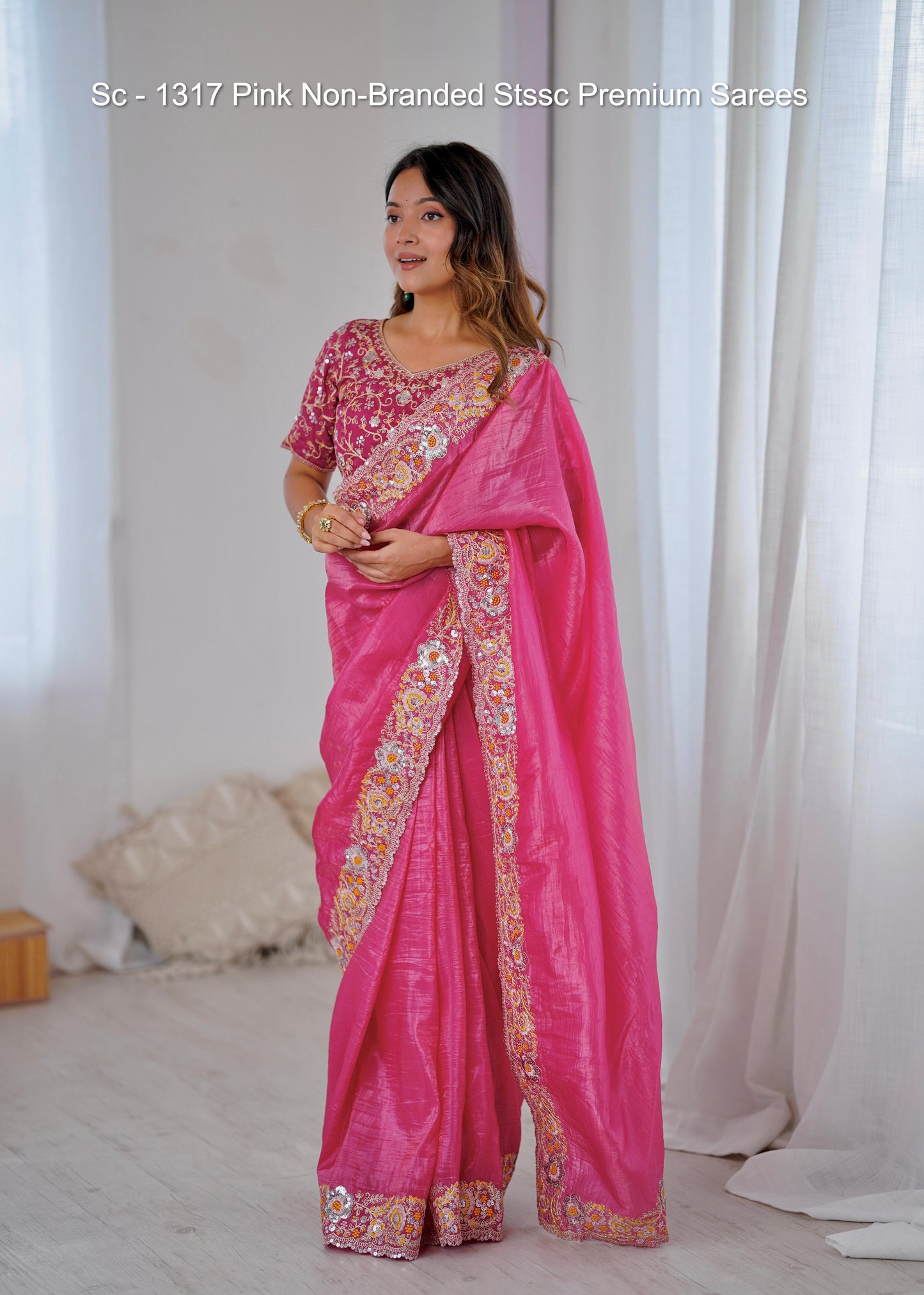 Sc - 1317 Pink Non-Branded Stssc Premium Sarees