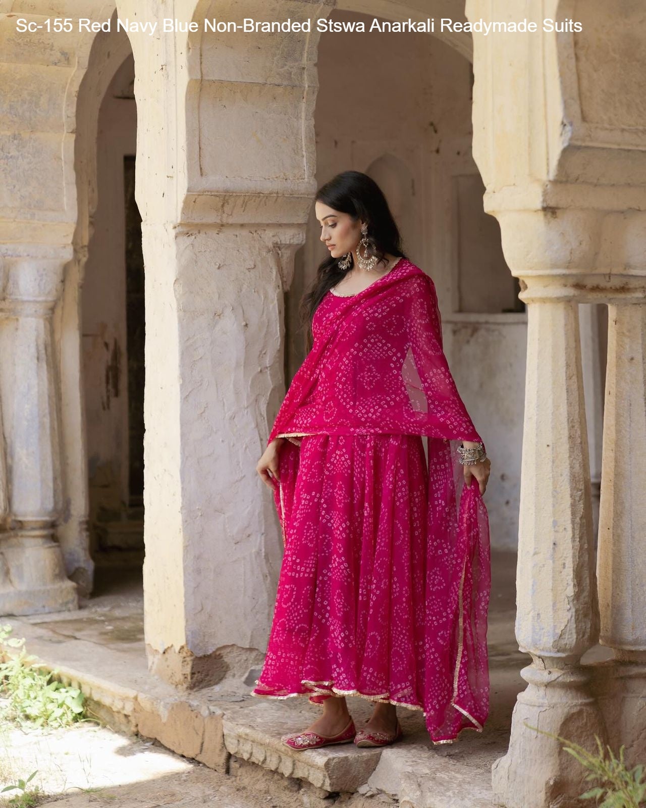 Sc-155 Red Navy Blue Non-Branded Stswa Anarkali Readymade Suits