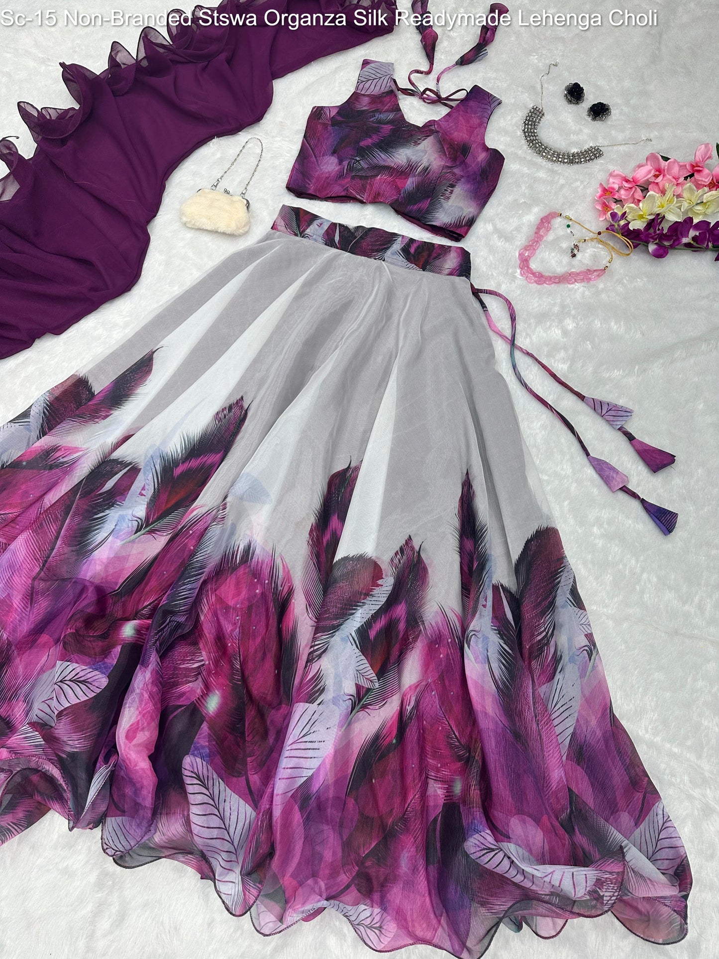 Sc-15 Non-Branded Stswa Organza Silk Readymade Lehenga Choli