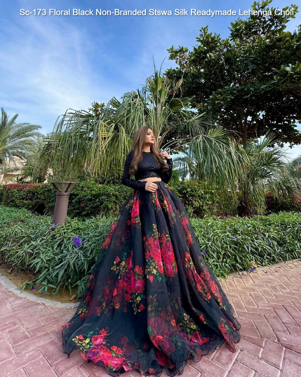 Sc-173 Floral Black Non-Branded Stswa Silk Readymade Lehenga Choli