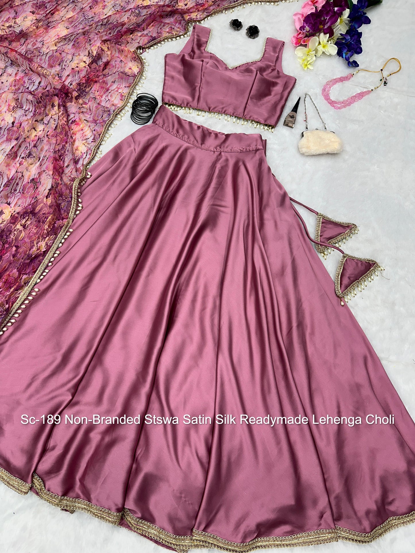 Sc-189 Non-Branded Stswa Satin Silk Readymade Lehenga Choli