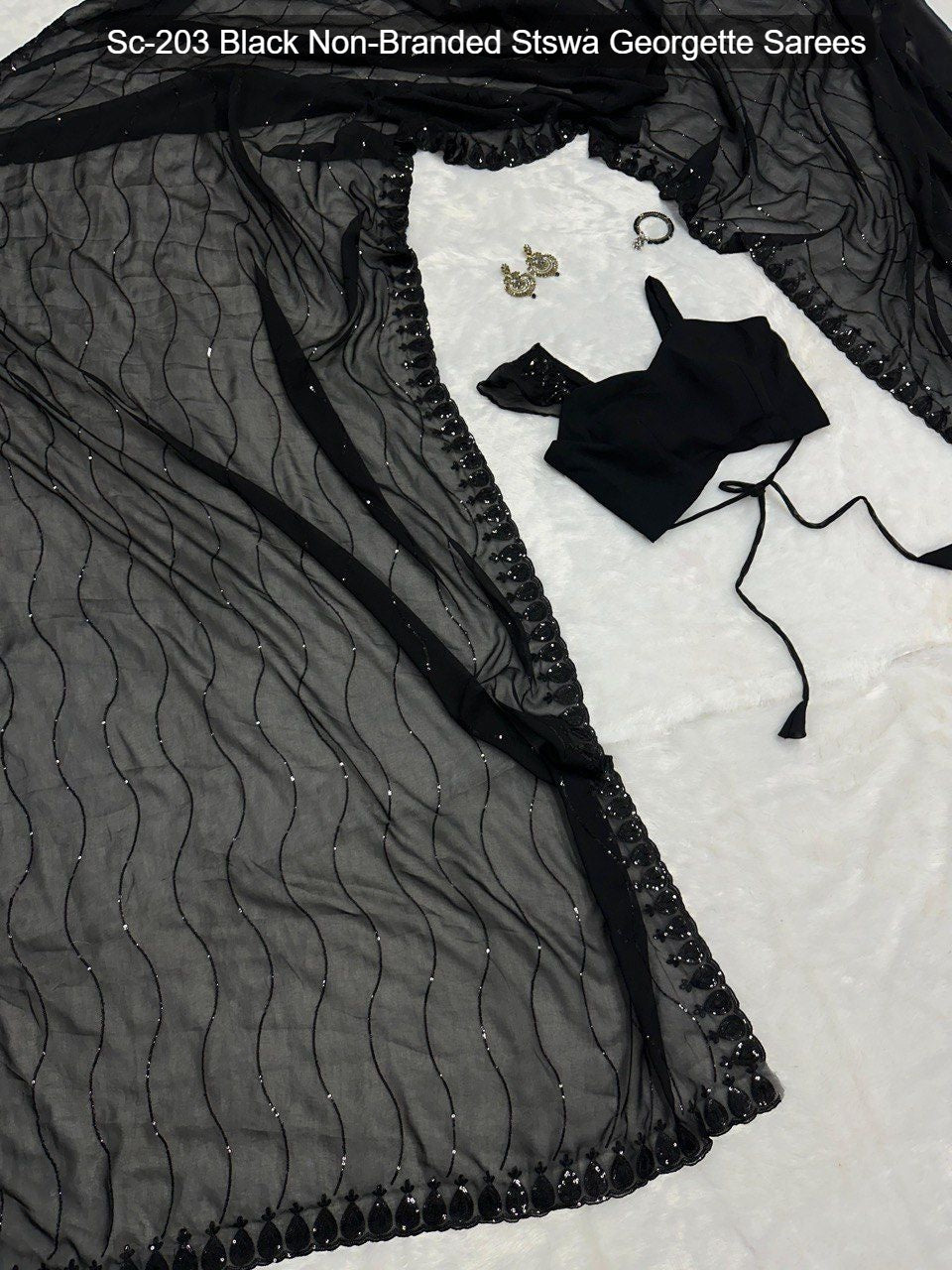 Sc-203 Black Non-Branded Stswa Georgette Sarees