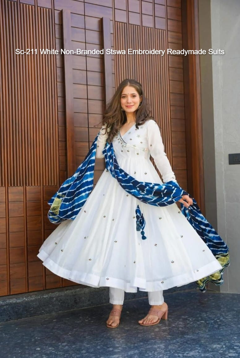 Sc-211 White Non-Branded Stswa Embroidery Readymade Suits